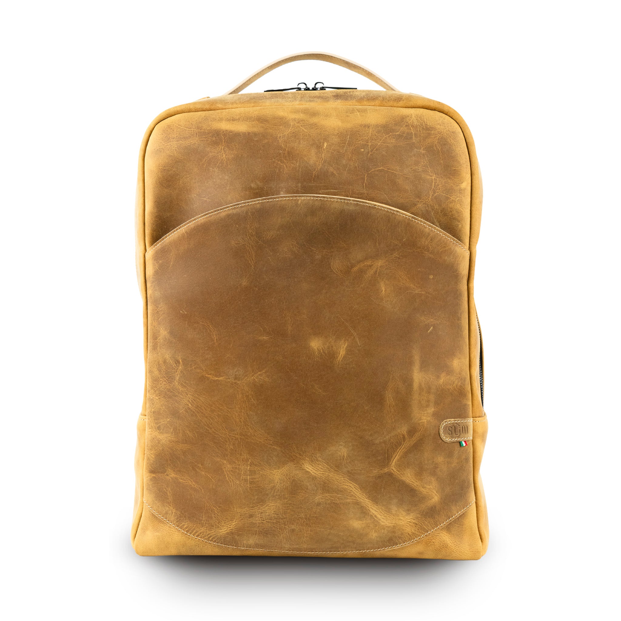 SLim Zaino Grande Vera Pelle 19L Porta PC 16" Sabbia