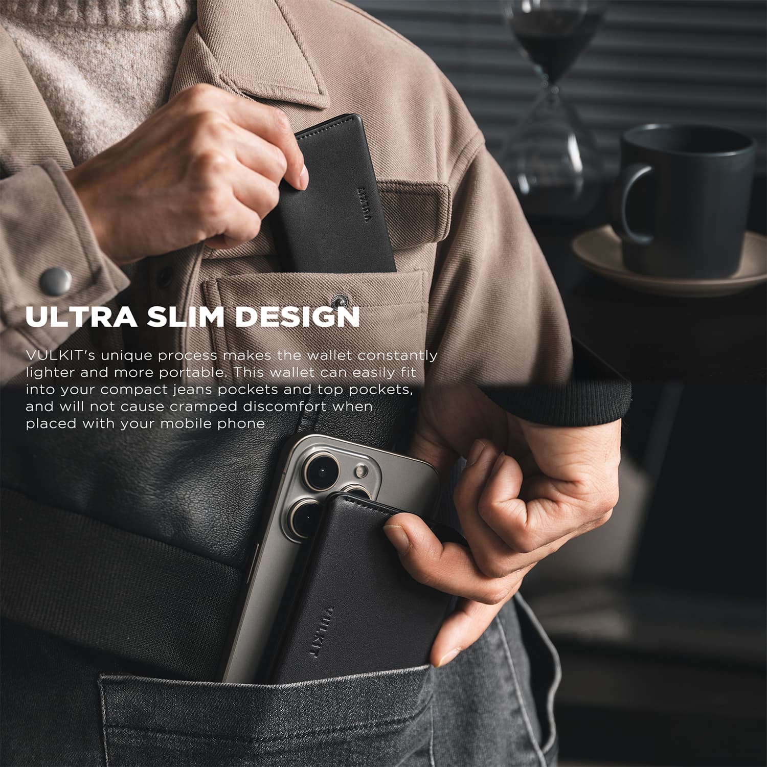 VULKIT VW122 Portacarte Pelle Nero RFID Slim