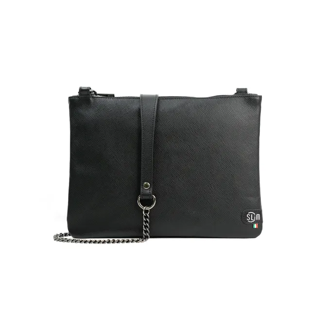 SLim Pochette Tracolla pelle saffiano nero 24x19 cm