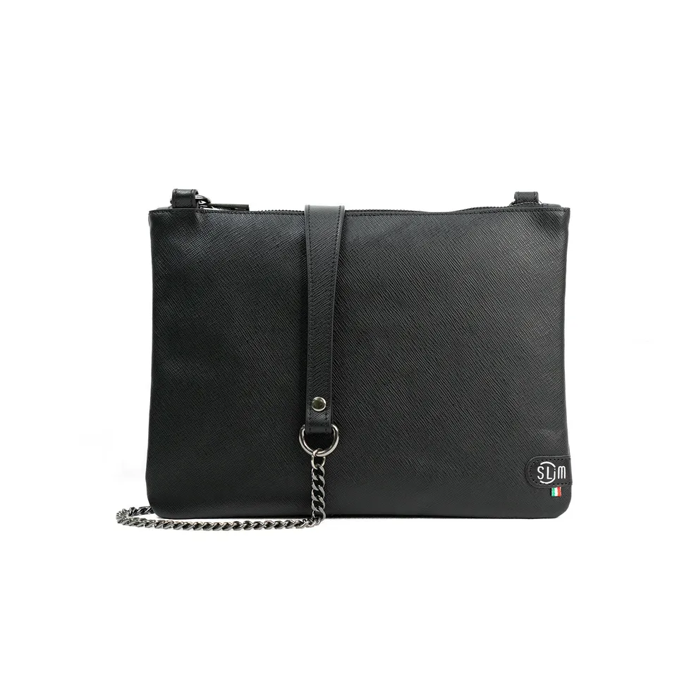SLim Pochette Tracolla pelle saffiano nero 24x19 cm