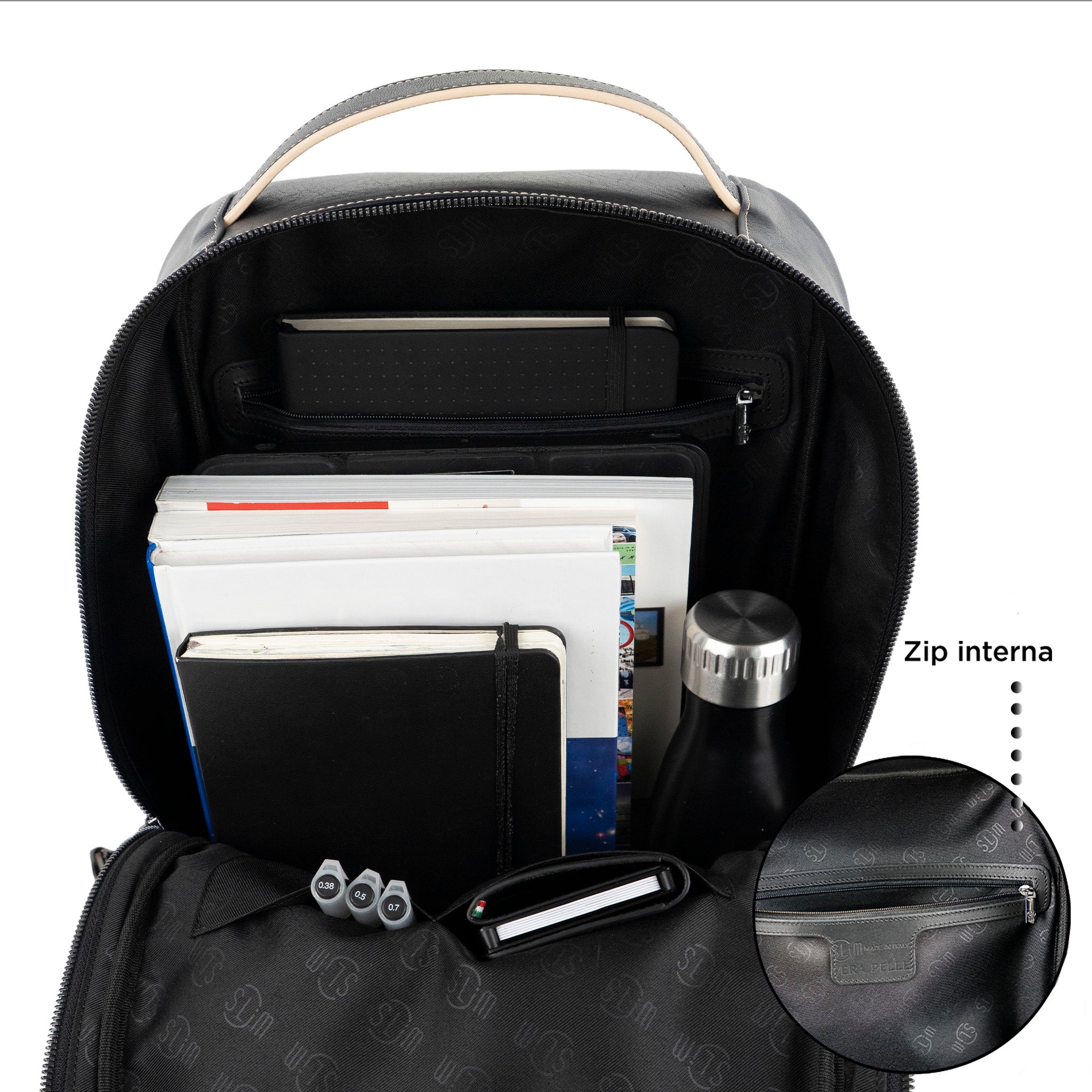 SLim Zaino Medio zaino pelle blu concia vegetale 8,5 L