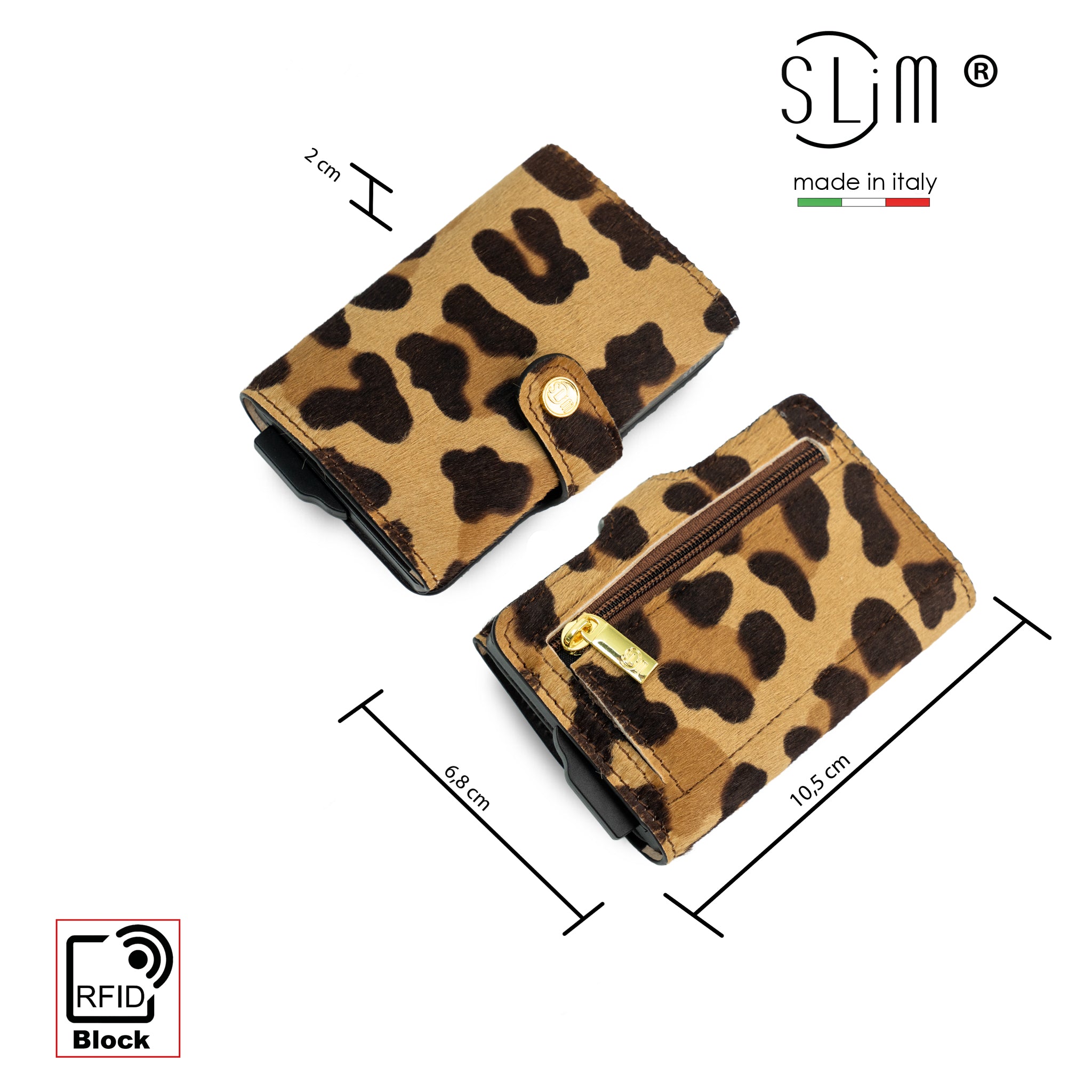 SLim Vera Pelle Portafoglio Animalier Cavallino Maculato