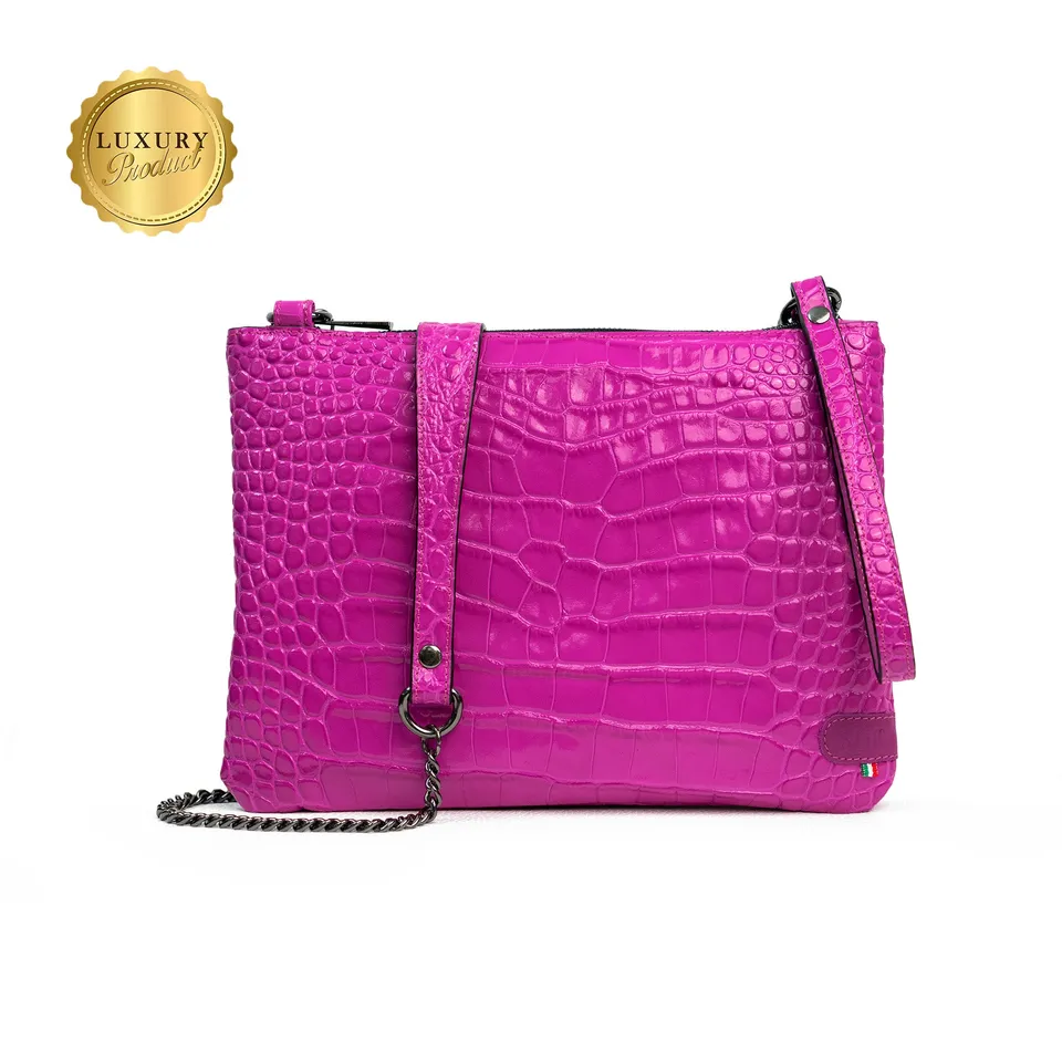 SLim Pochette Tracolla Pelle Cocco Fucsia