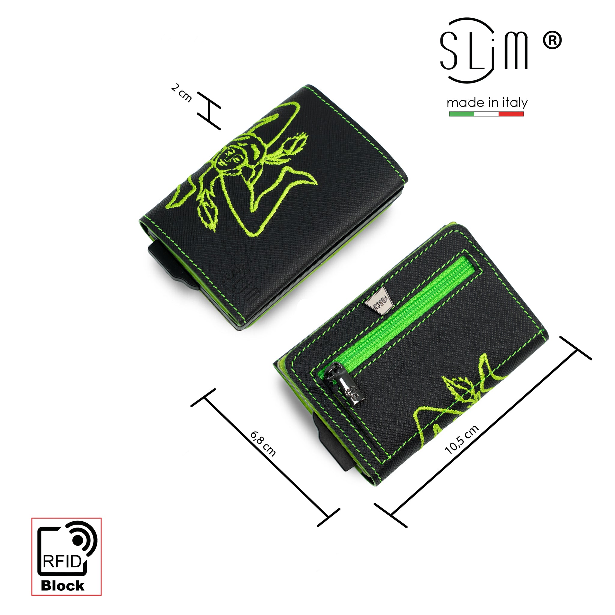 SLim Touch Sicilia Saffiano Verde Lime Mini Portafoglio RFID