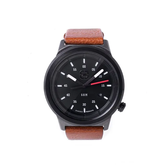 Dango Dapper orologio pelle 45mm quadrante nero marrone