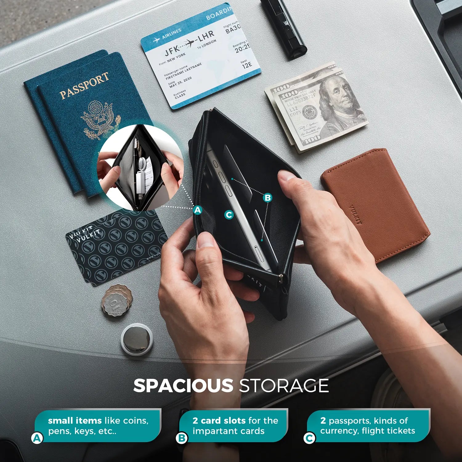 VULKIT VPW122 porta passaporto RFID nero in nylon