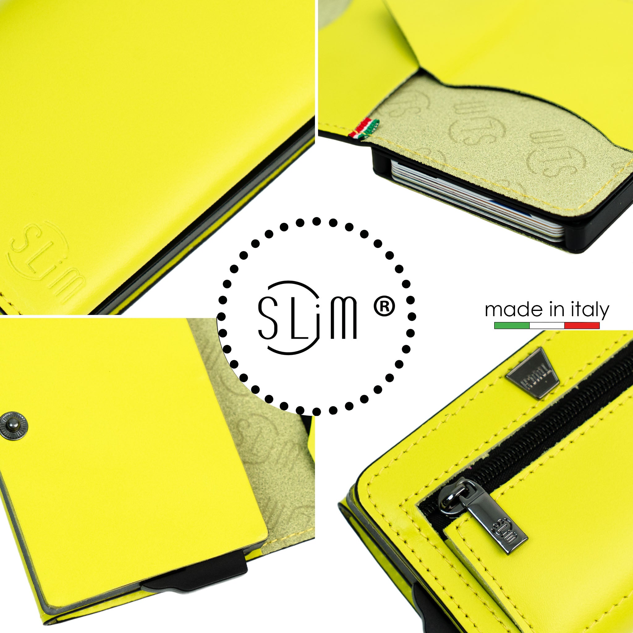 SLim Touch mini portafoglio pelle giallo lime