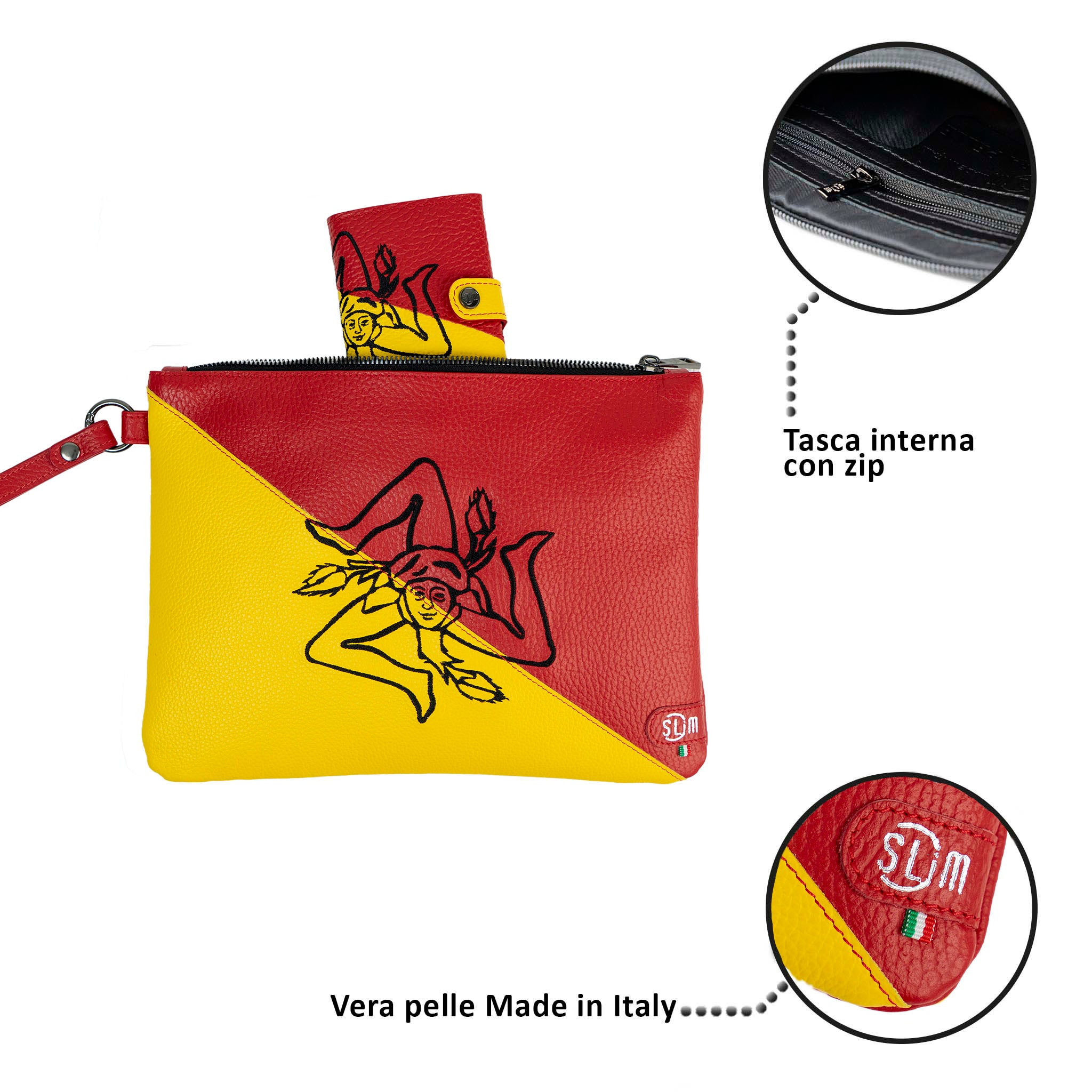 SLim Pochette Polsiera Pelle Sicilia Trinacria Grande