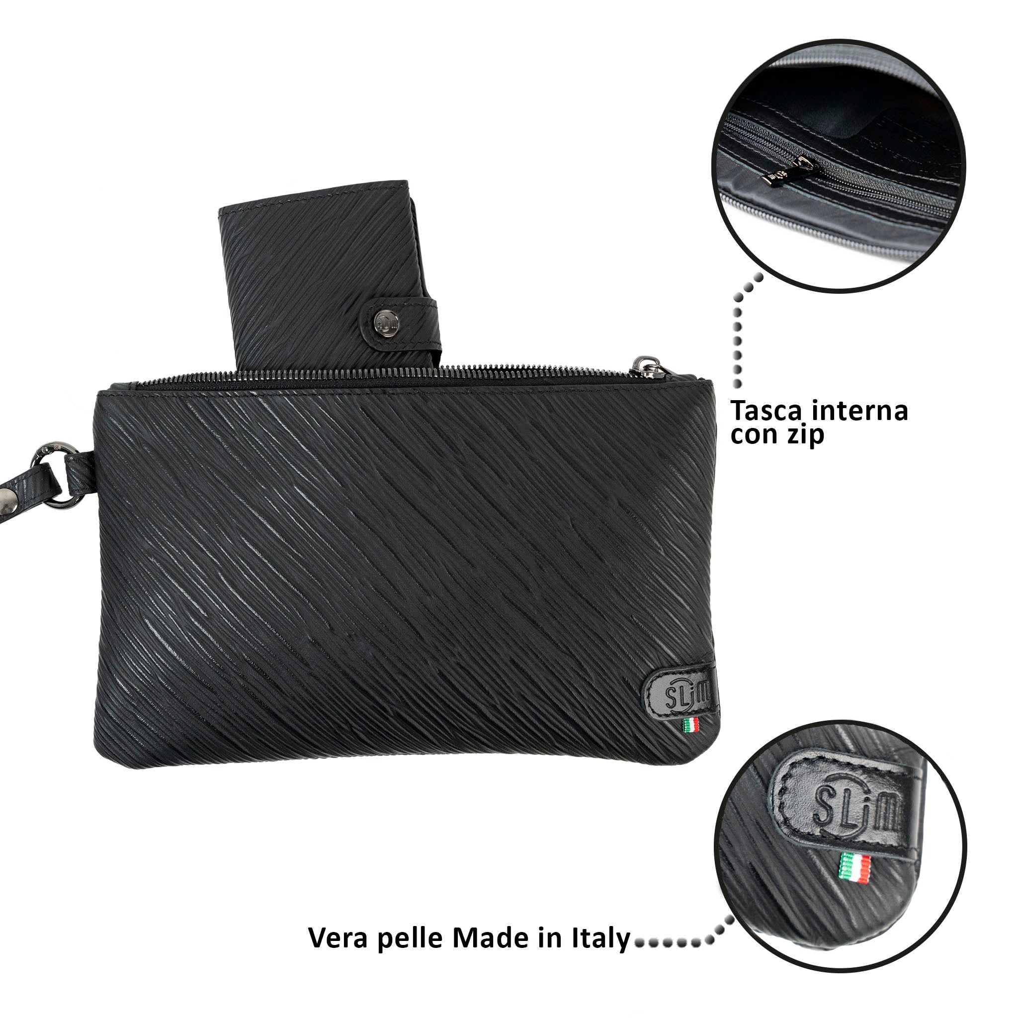 SLim Pochette Polsiera Pelle Epi Nero Uomo Donna