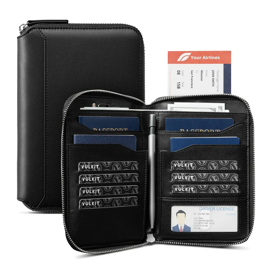 VULKIT Passport Card Holder VPW107 portapassaporto nero cerniera