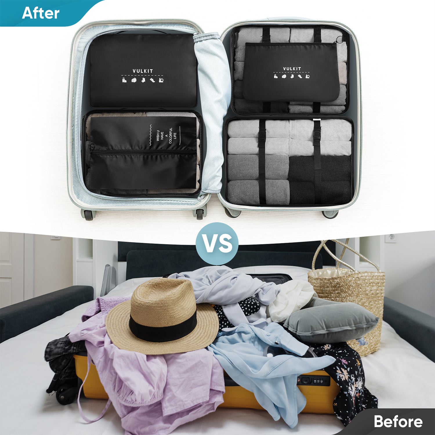 VULKIT Travel Gear VTB100 organizer valigia 7 pezzi nero impermeabile