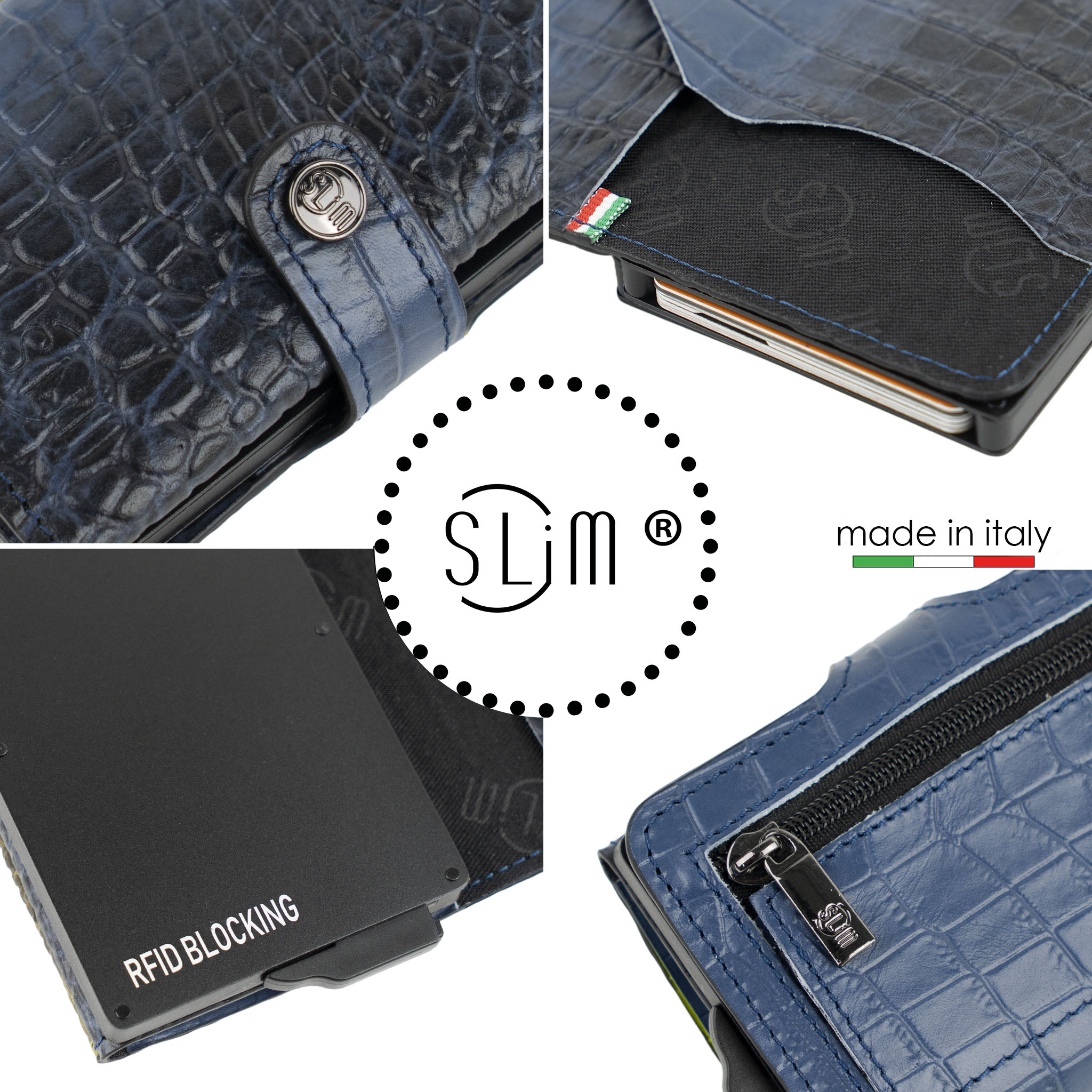 SLim Stampa Cocco Bicolor Cocco Blu portacarte pelle RFID