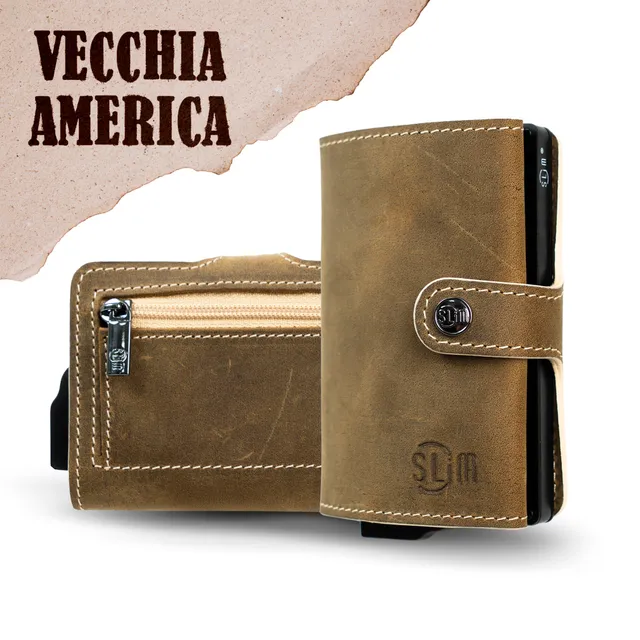 SLim Crazy Horse Portacarte Cuoio Zip RFID
