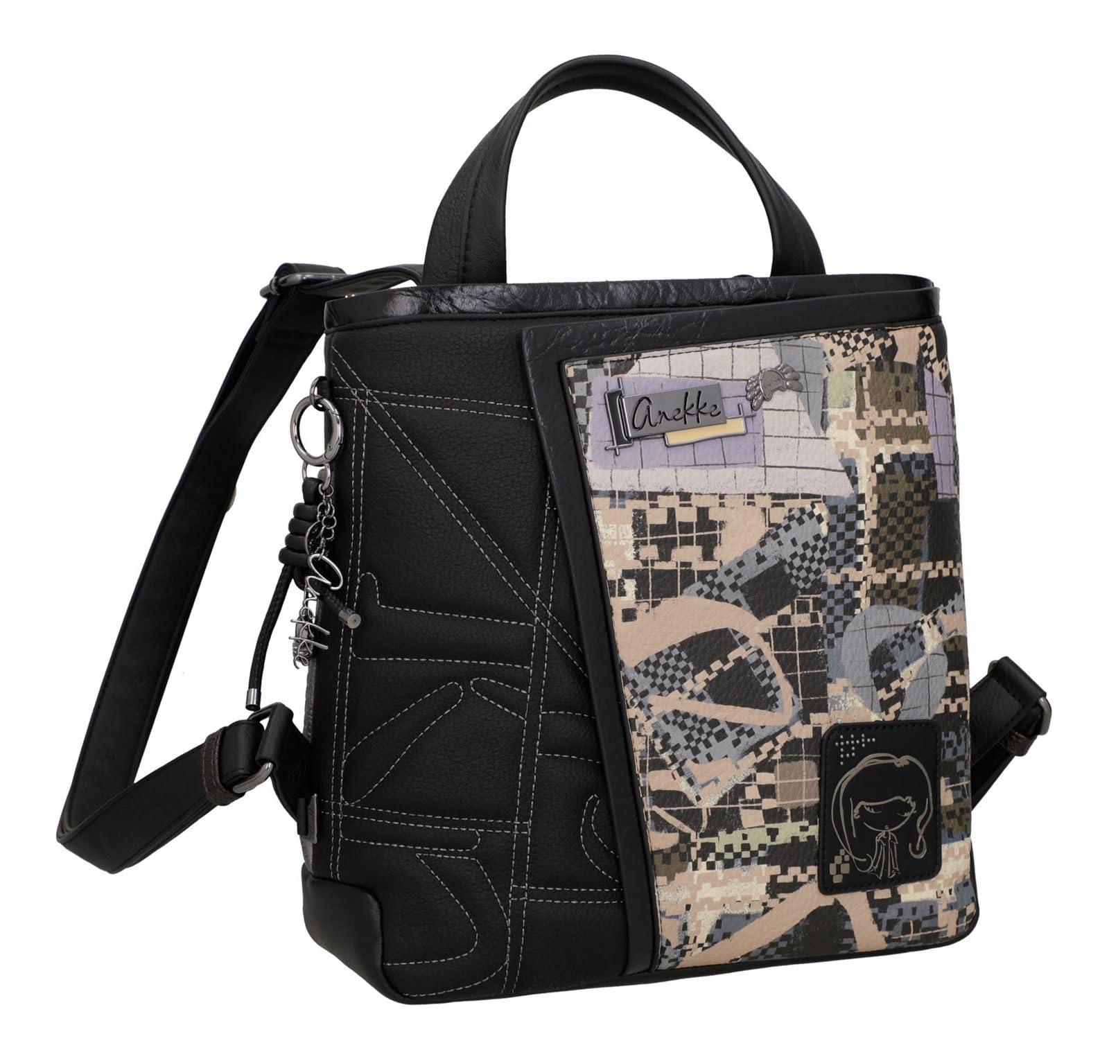 Anekke Iron Zaino Quadrato Nero con Tasche