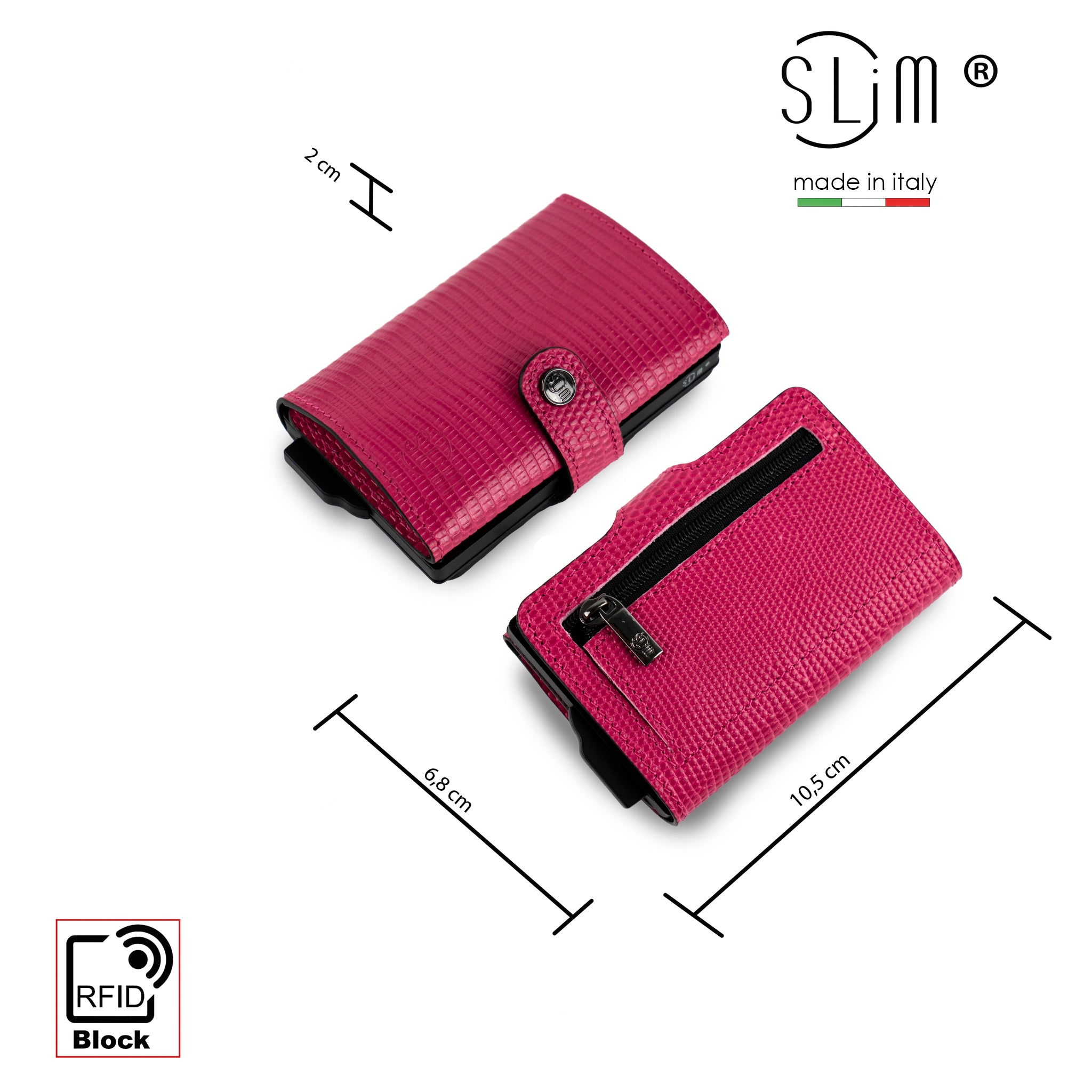 SLim Vera Pelle Tejus Portacarte Fucsia RFID 12 Carte