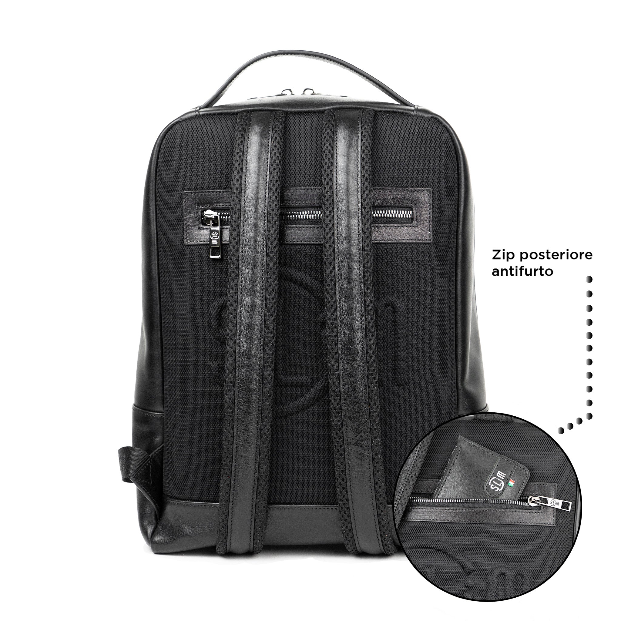 SLim Zaino SLim zaino medio nero concia vegetale 8,5 L