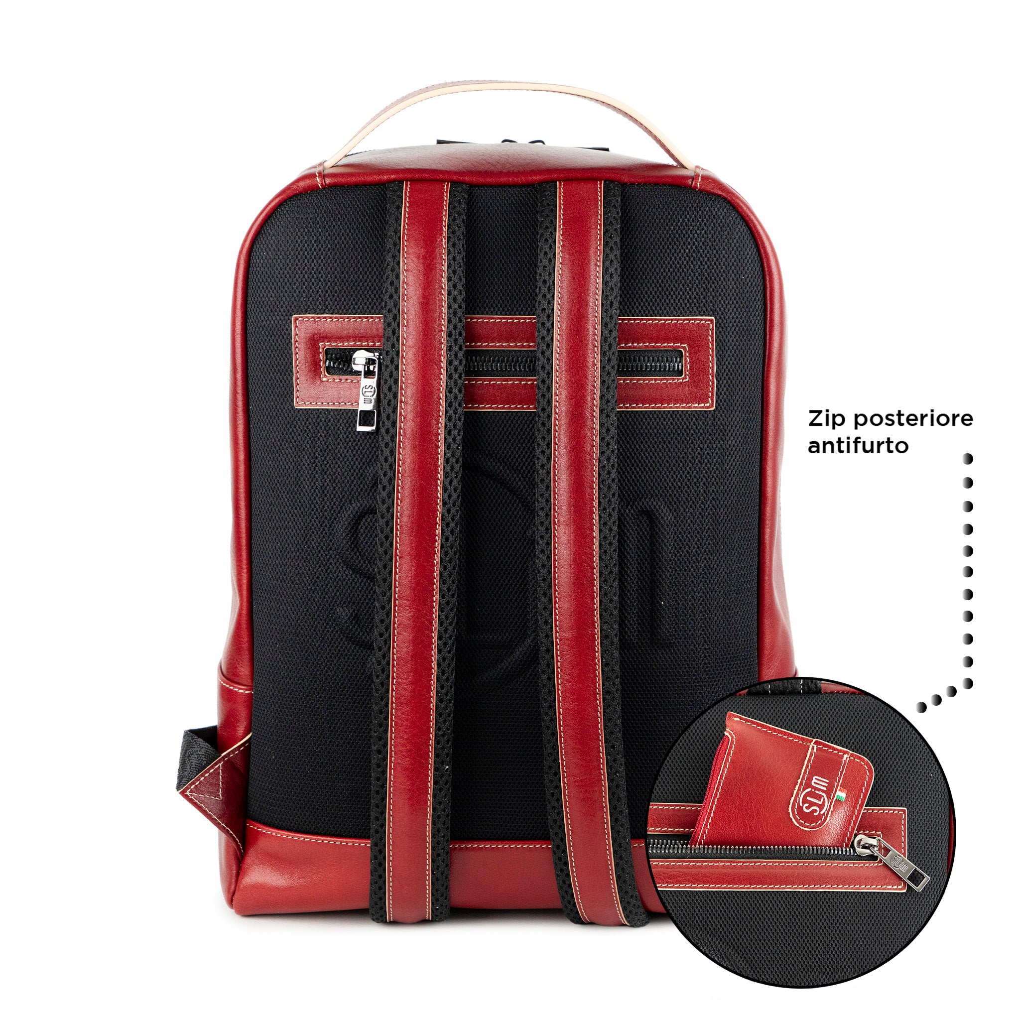 SLim Zaino Medio Concia Vegetale zaino pelle rosso 14 pollici