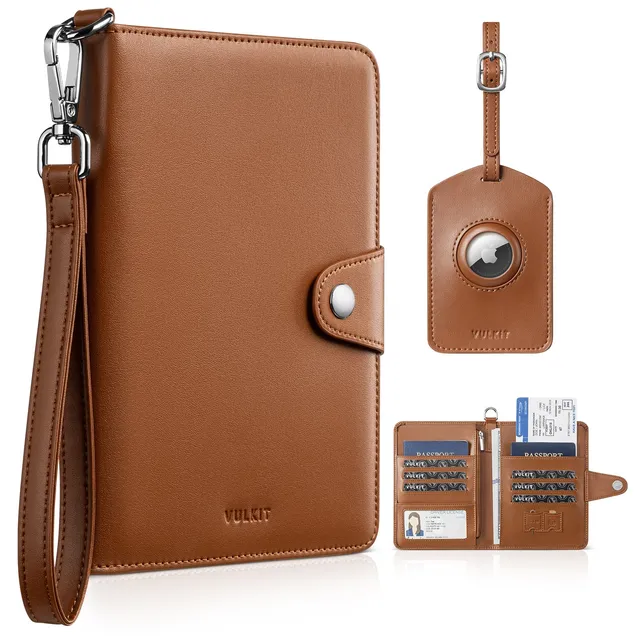 VULKIT Passport VPW108 Portafoglio Viaggio Blu Pelle RFID AirTag