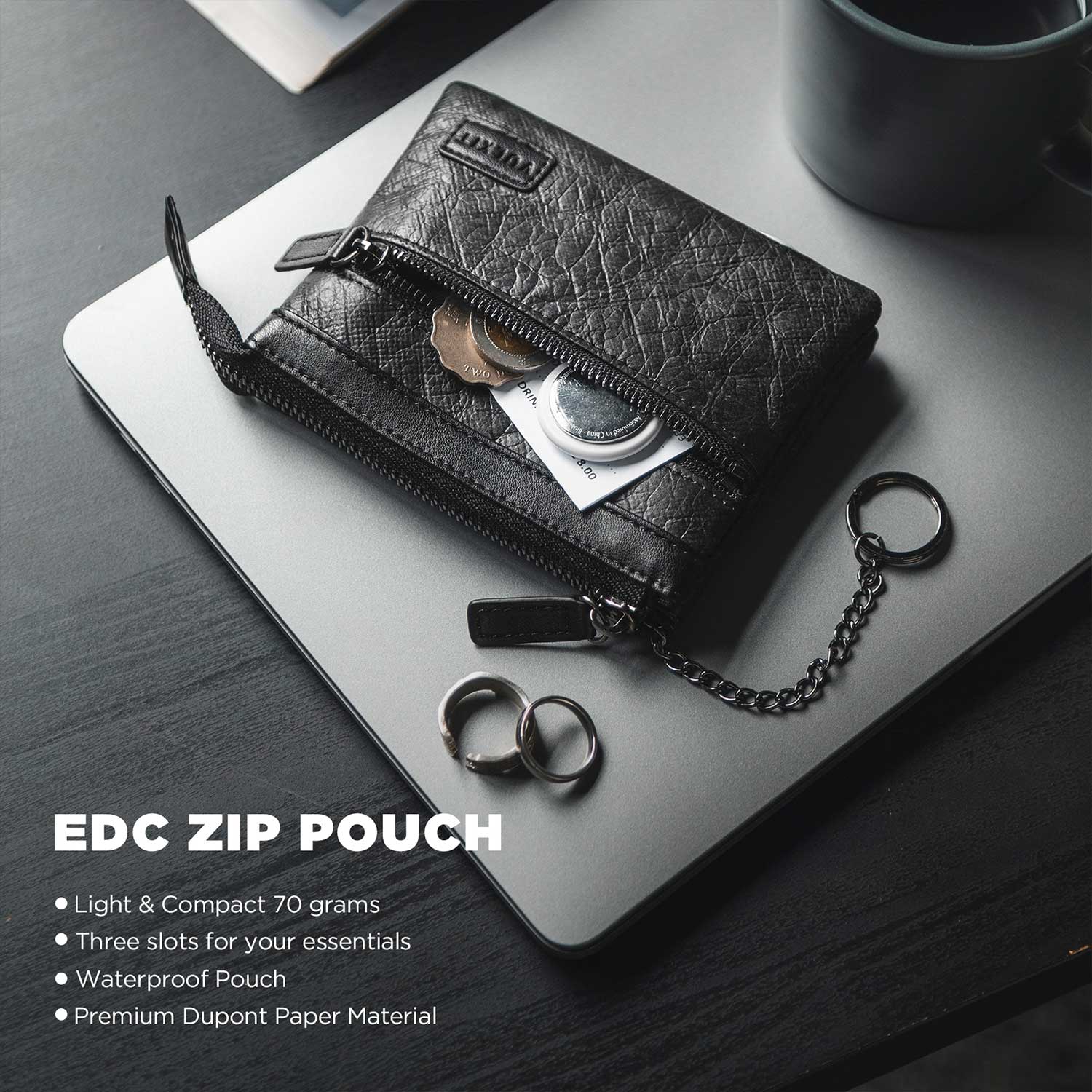 VULKIT VW112 porta carte zip impermeabile nero RFID portachiavi