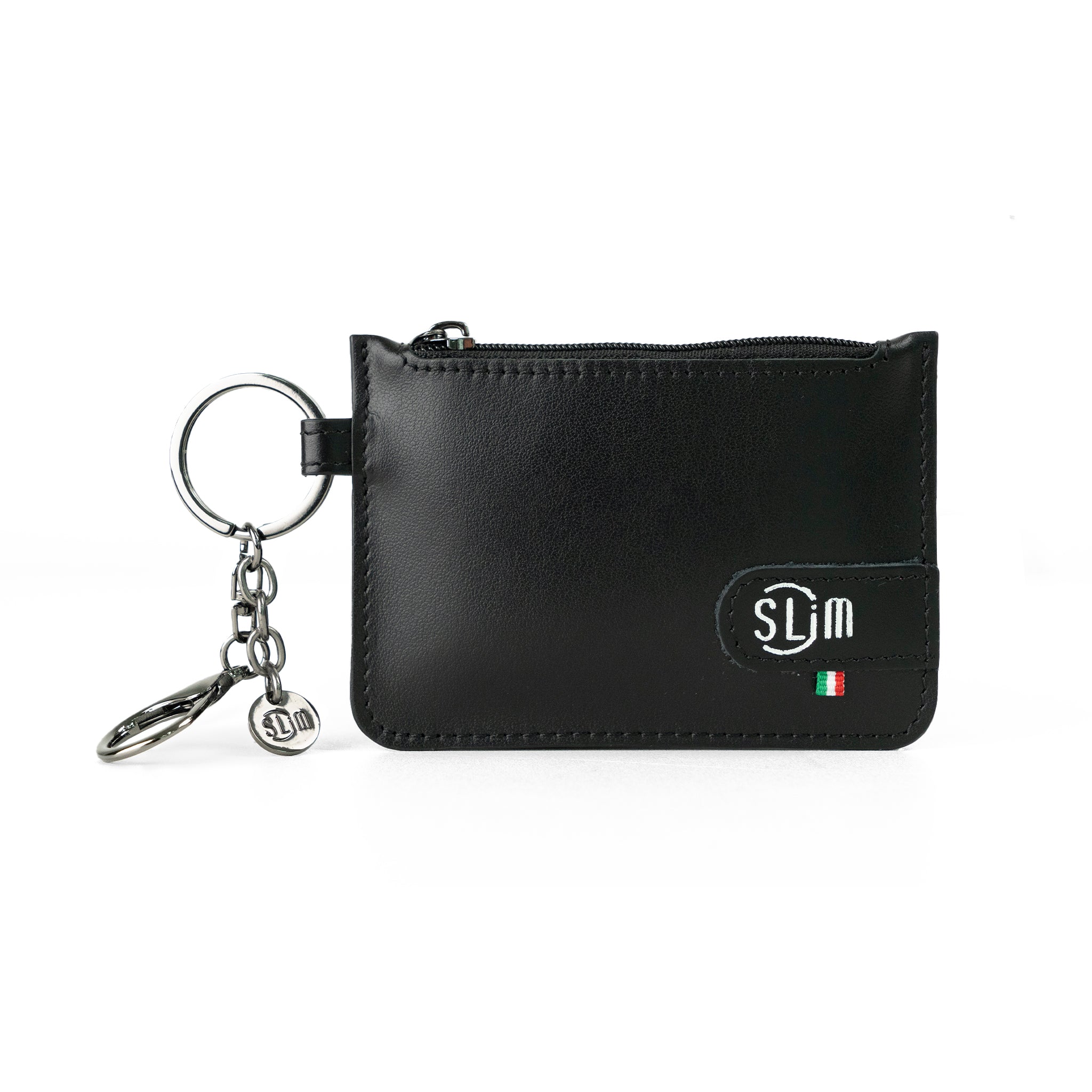 SLim Portachiavi portamonete pelle saffiano nero