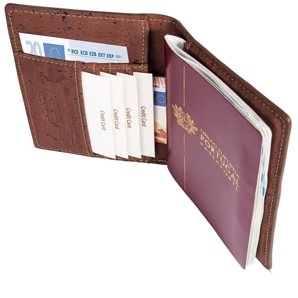Corkor Wallets Portafoglio Passaporto Rosso Sughero RFID