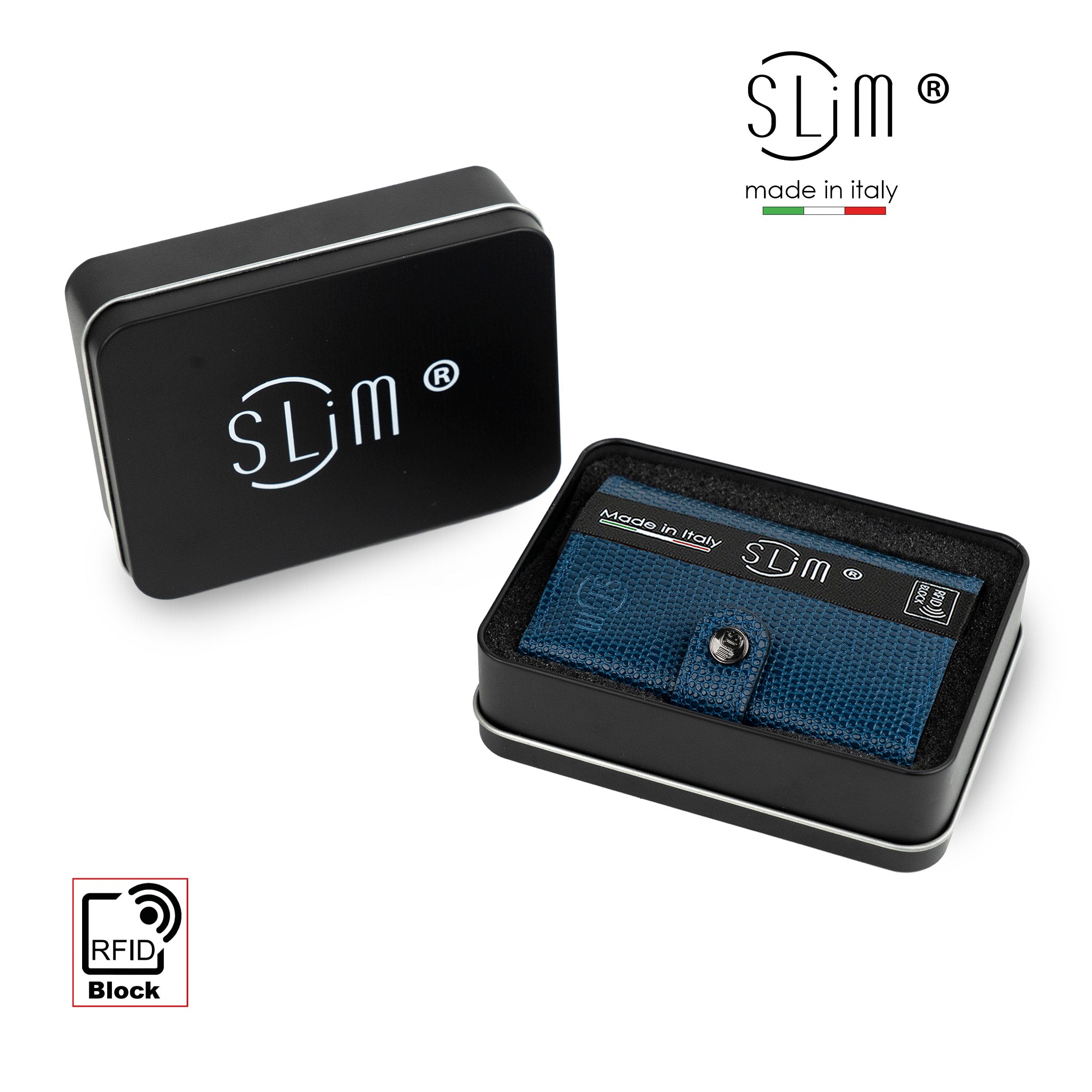SLim Vera Pelle Tejus Petrolio portacarte mini portafoglio RFID
