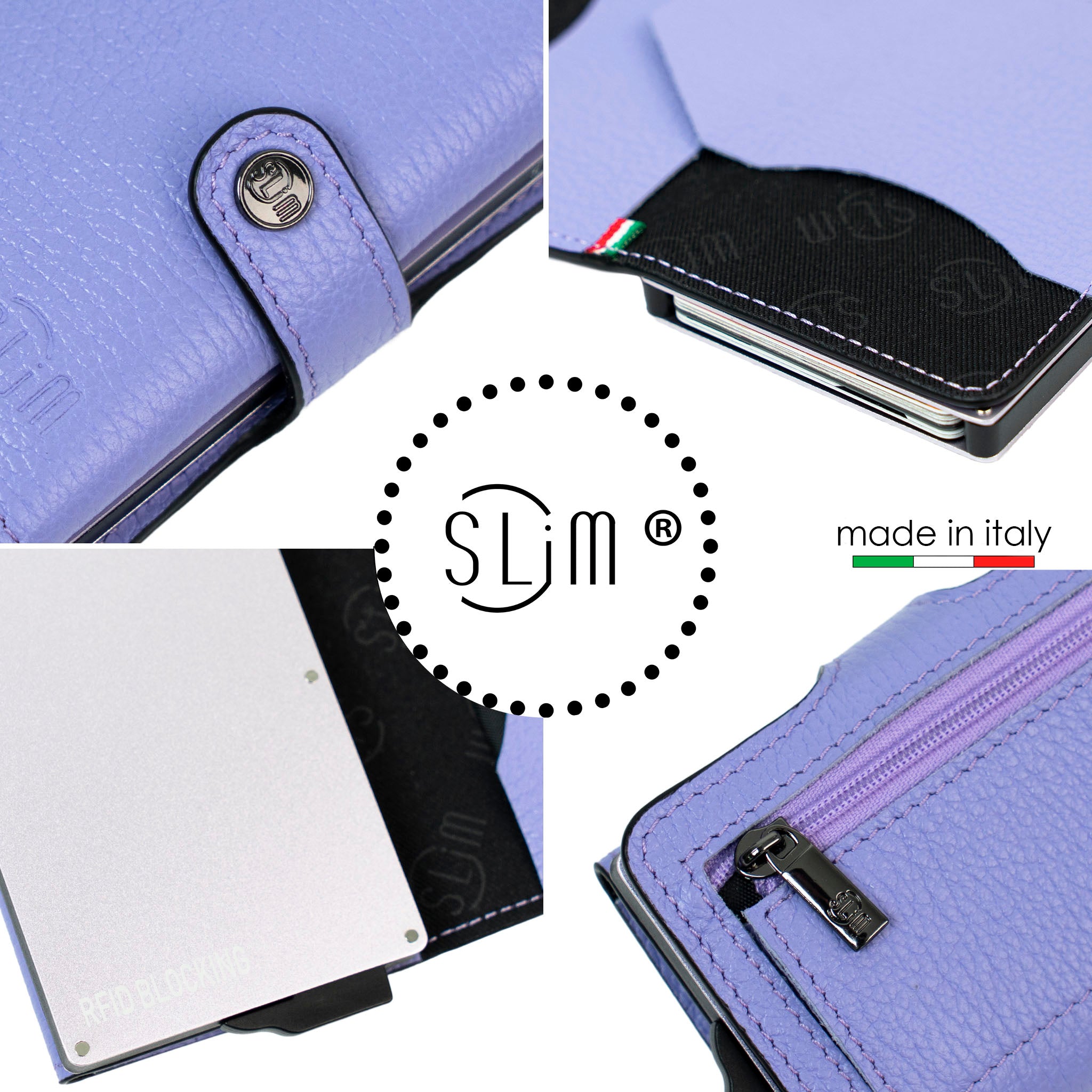 SLim Bottalato Portafoglio Pelle Lilla RFID 12 Carte