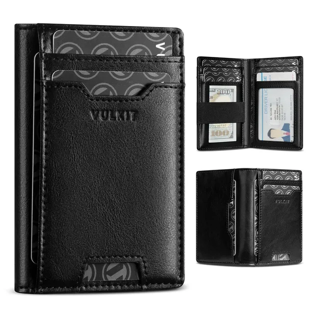 VULKIT Card Holders VW123 Portacarte Pelle Nero RFID 10 Slot