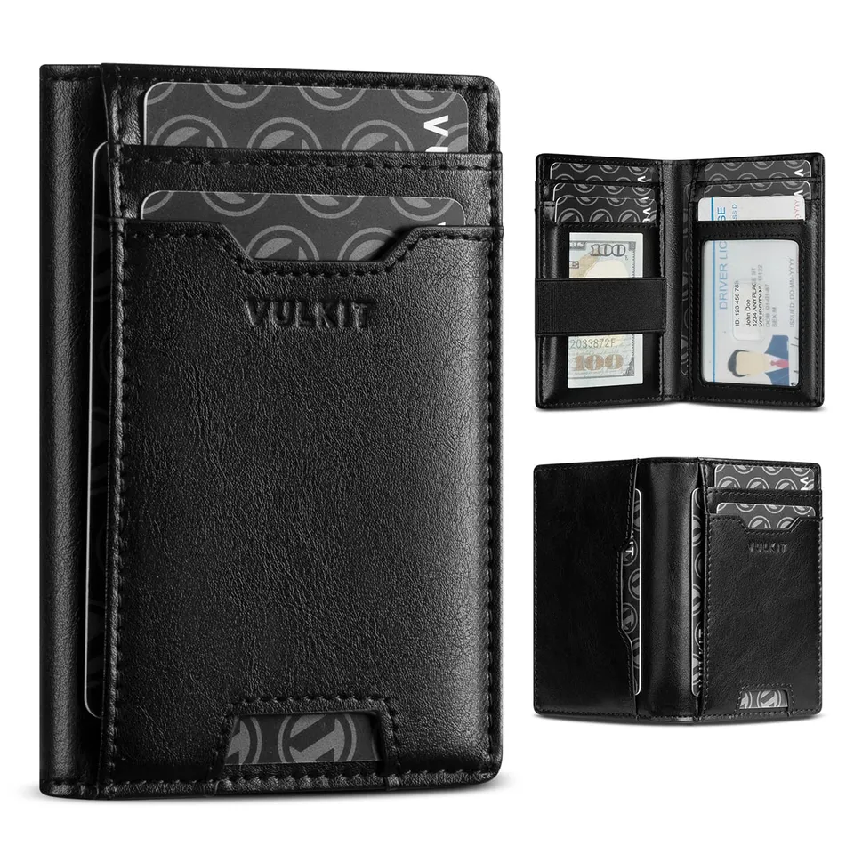 VULKIT Card Holders VW123 Portacarte Pelle Nero RFID 10 Slot