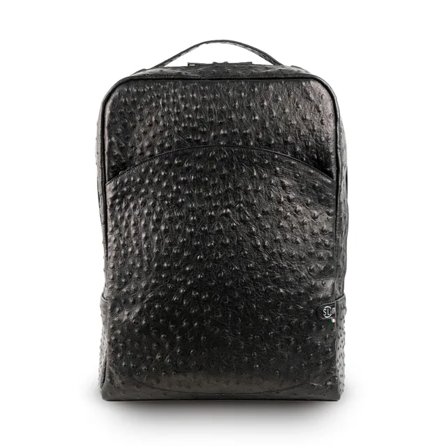 SLim Zaino Grande pelle struzzo nero 19L laptop 16" artigianale
