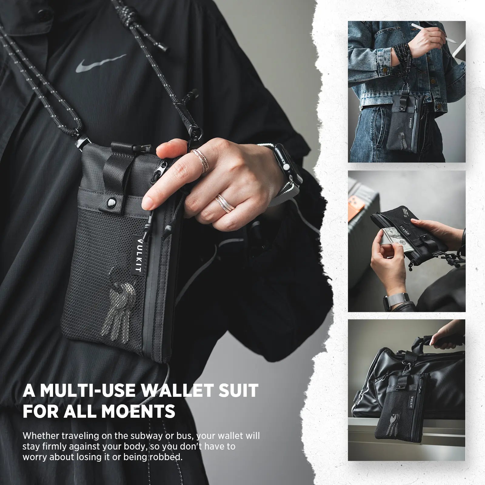 VULKIT VB112 pochette viaggio nera RFID nylon impermeabile