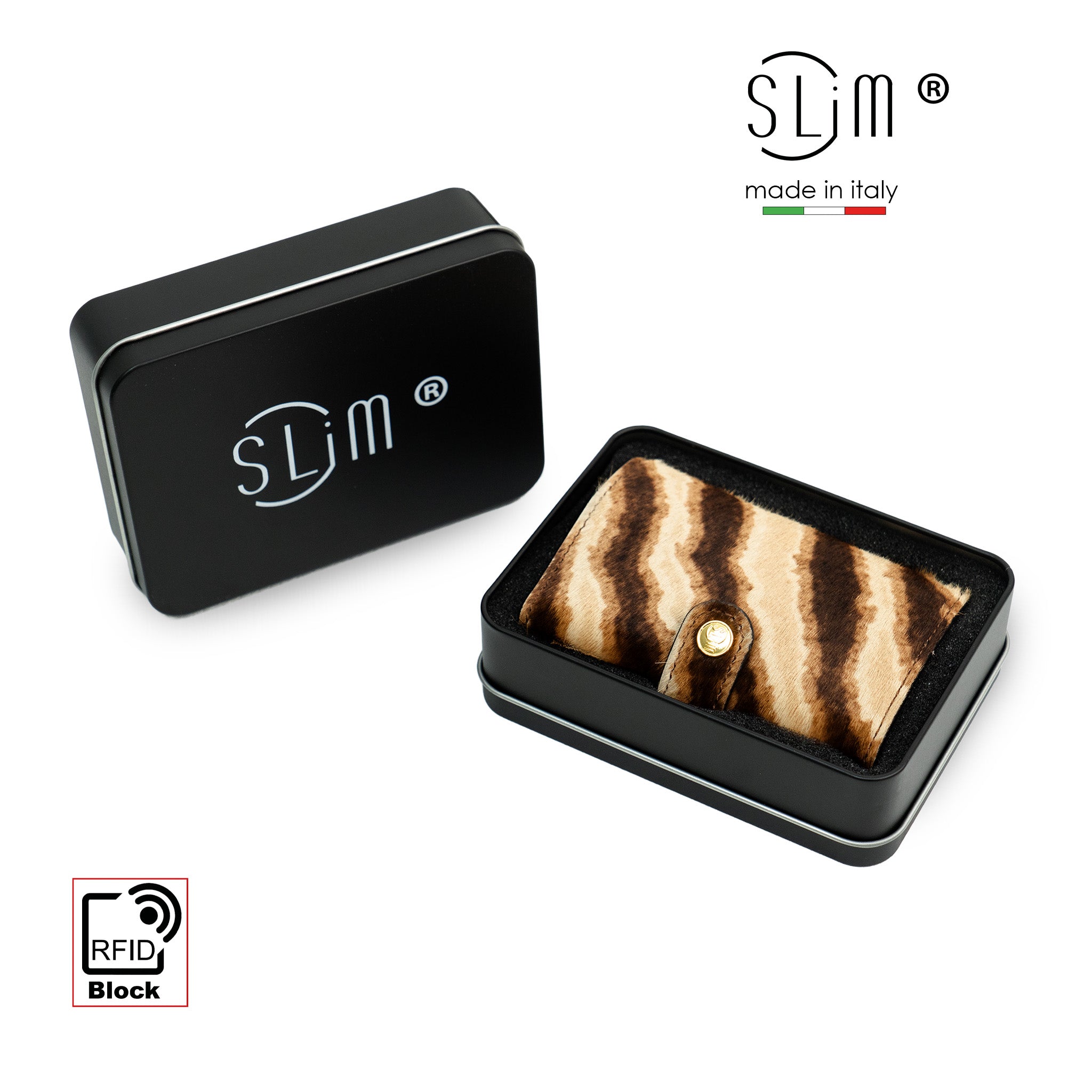 SLim Vera Pelle Portafoglio Animalier Tigrato RFID