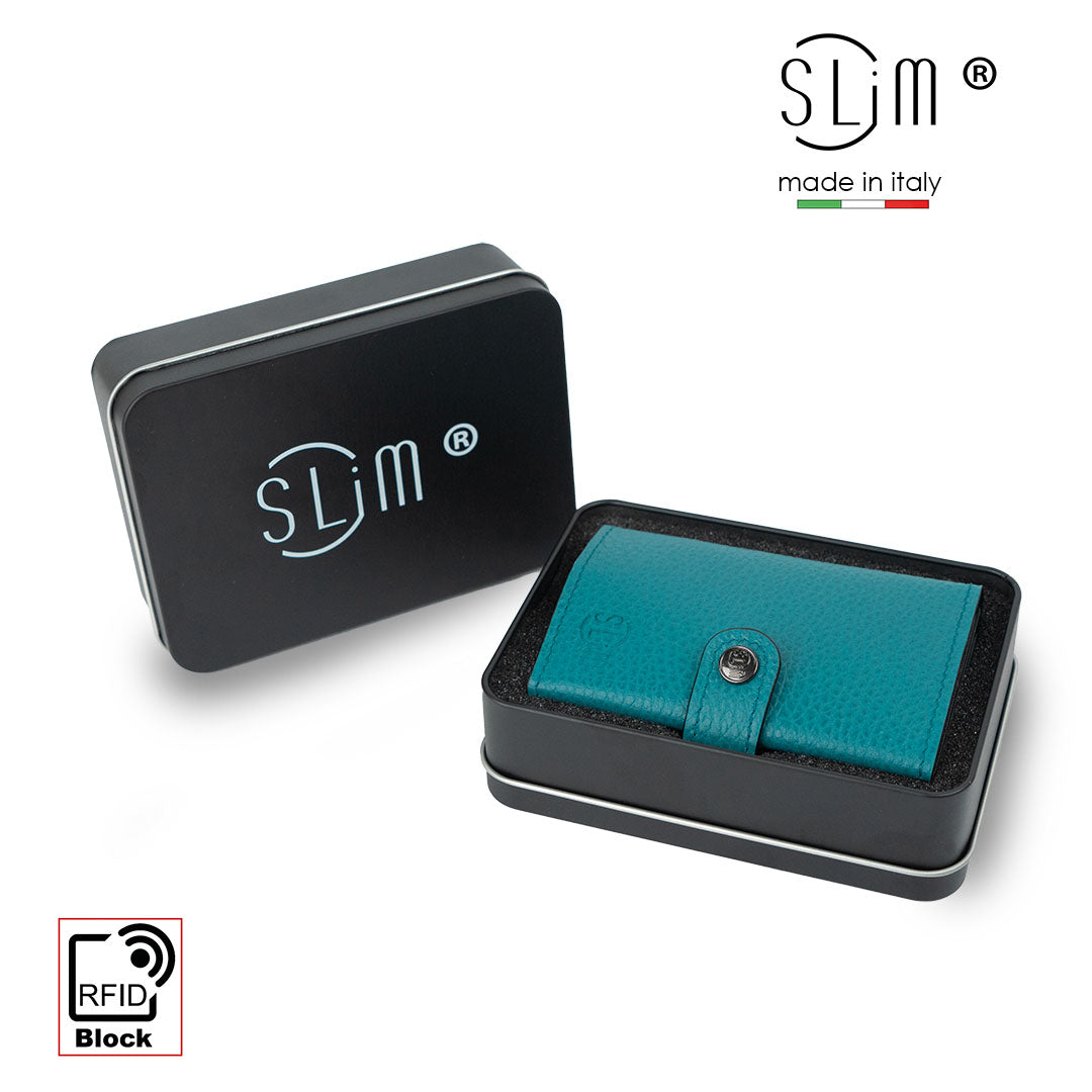 SLim Bottalato Porta Carte Pelle Petrolio Zip RFID