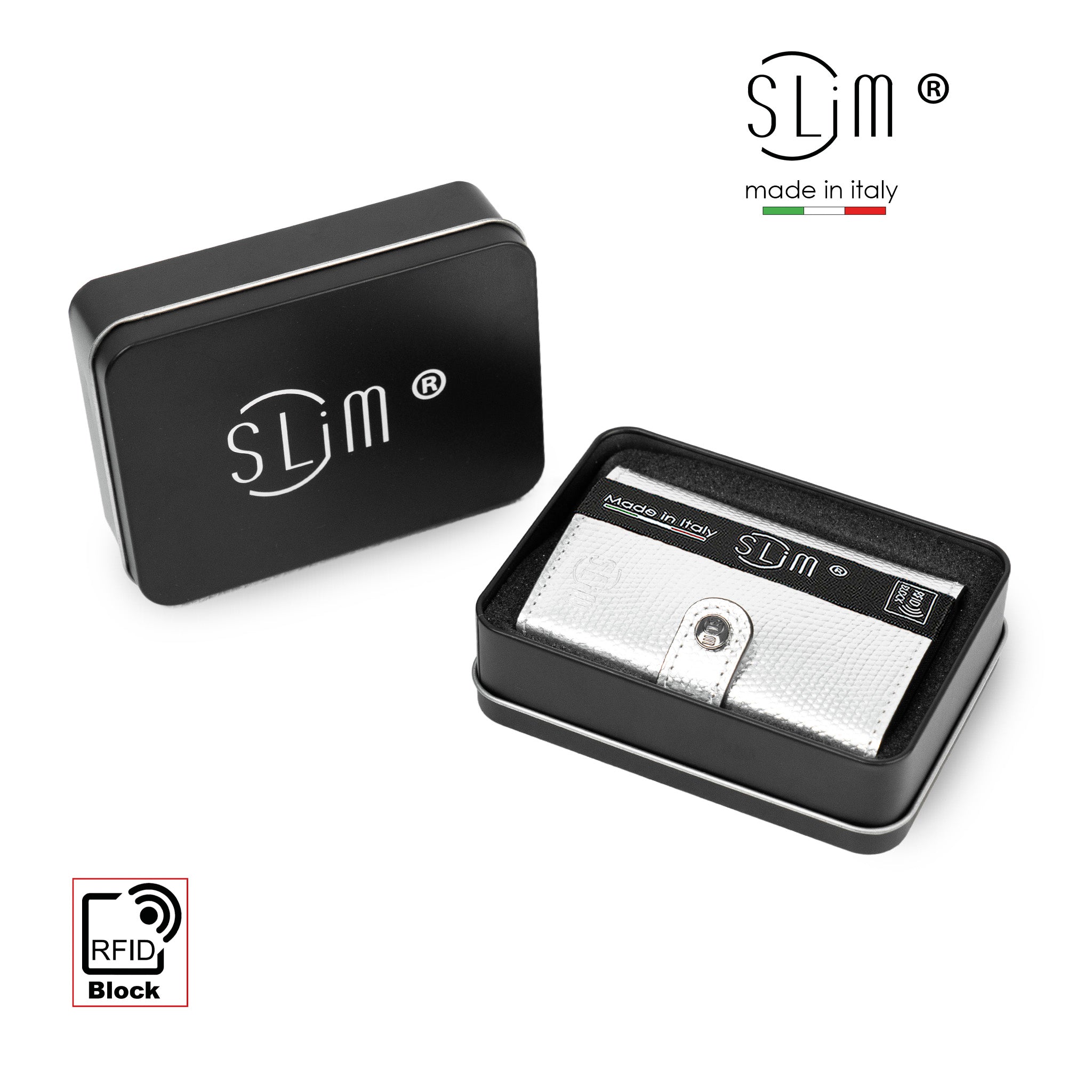 SLim Vera Pelle portacarte tejus Argento Laminato