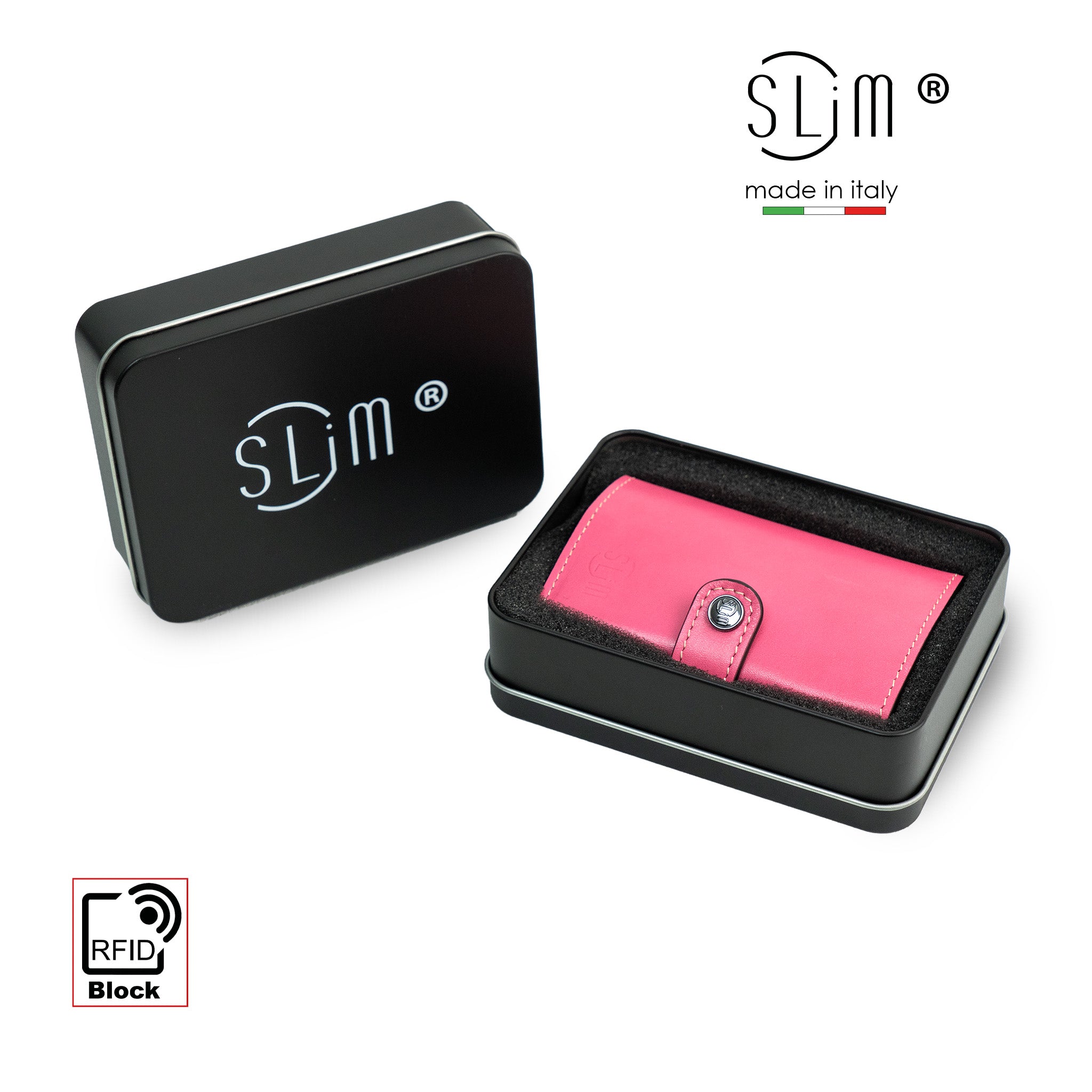 SLim Porta Carte Vegetale Fucsia Zip RFID 10,5 cm