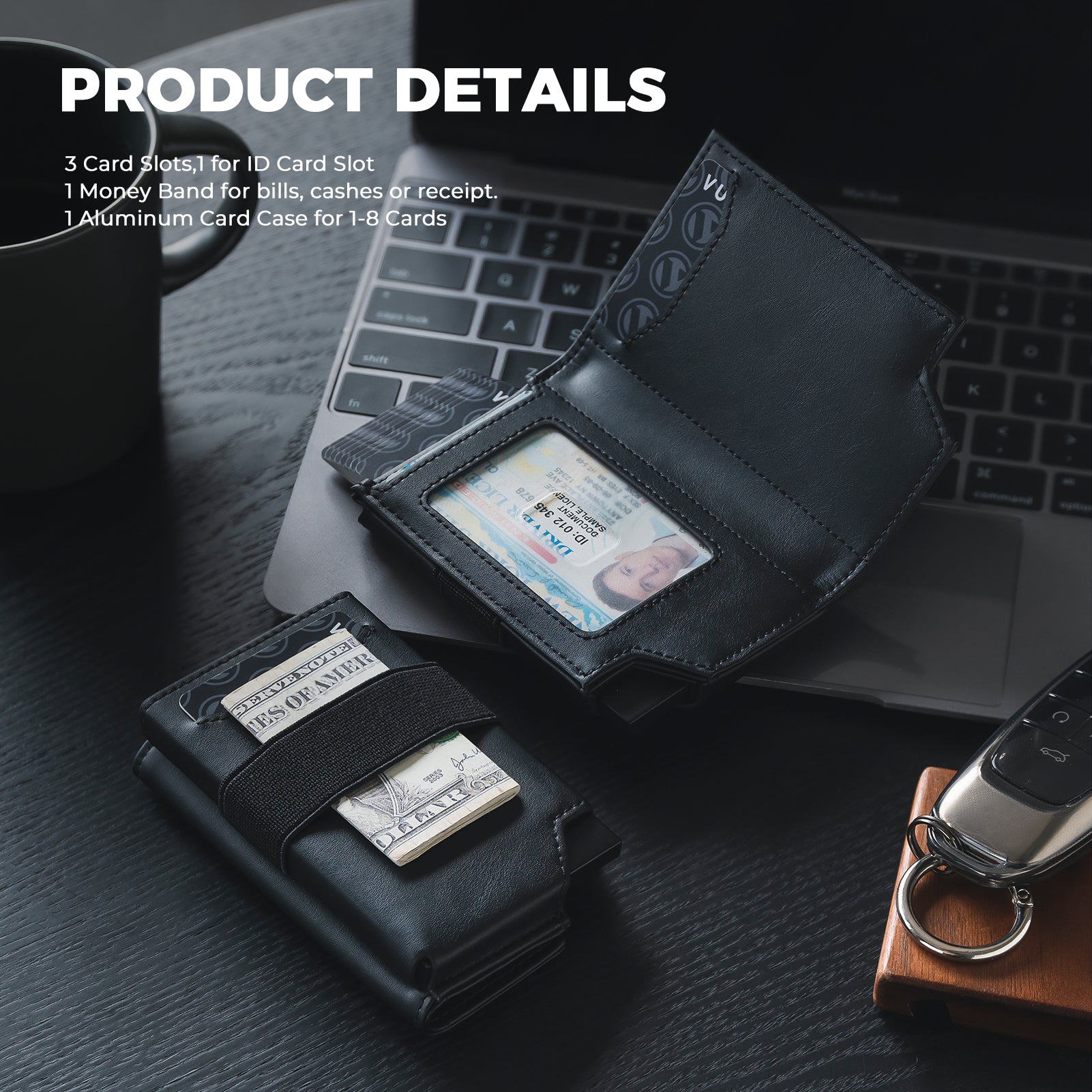 VULKIT VC411 portafoglio uomo slim blu navy RFID 11 carte