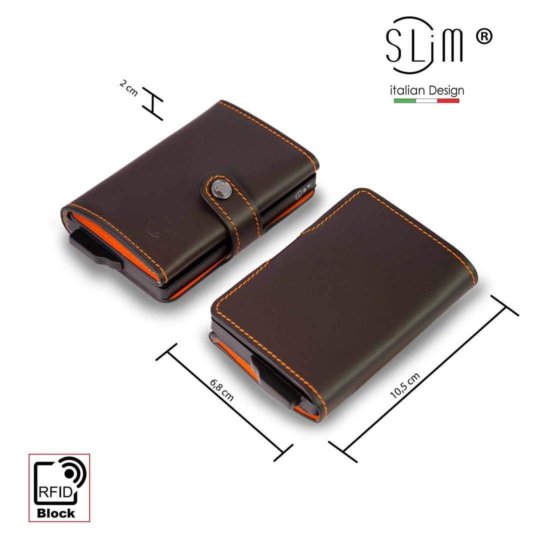 SLim Portacarte pelle testa moro arancio senza zip RFID