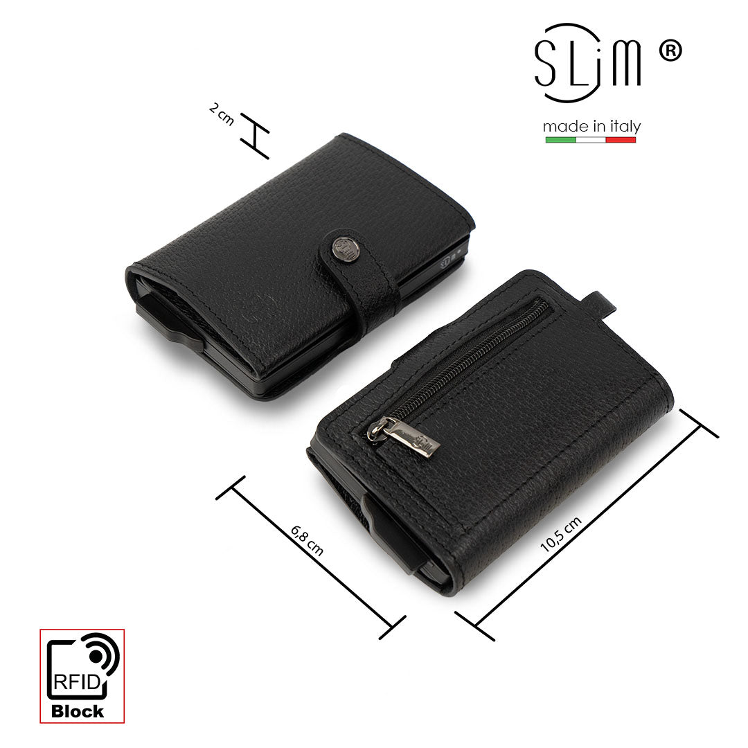 SLim Necklace Portafoglio Nero Zip Doppia Cassa RFID