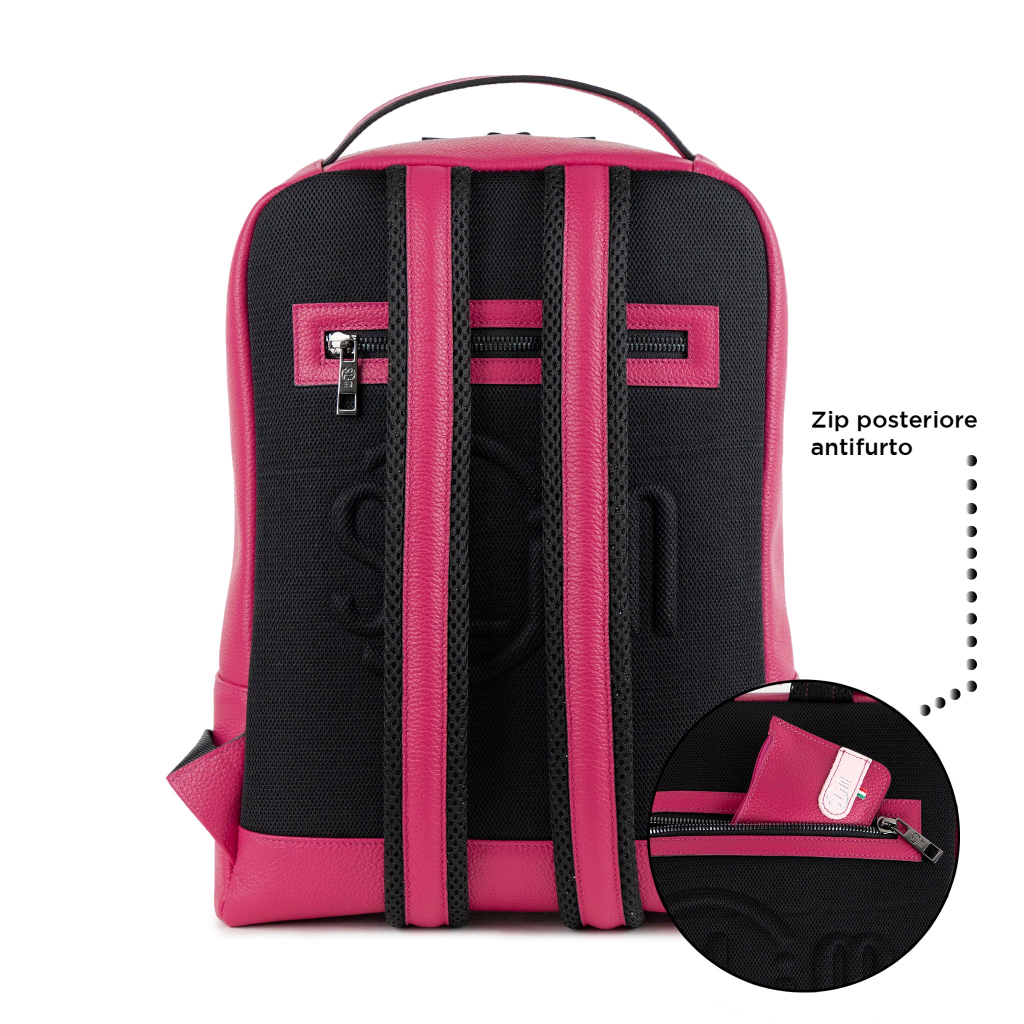 SLim Zaino Medio Vera Pelle Bottalato Fucsia 8,5 L