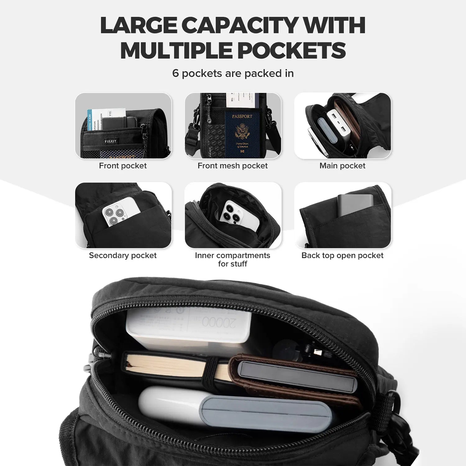 VULKIT Bags VB104 borsa messenger tracolla nera leggera