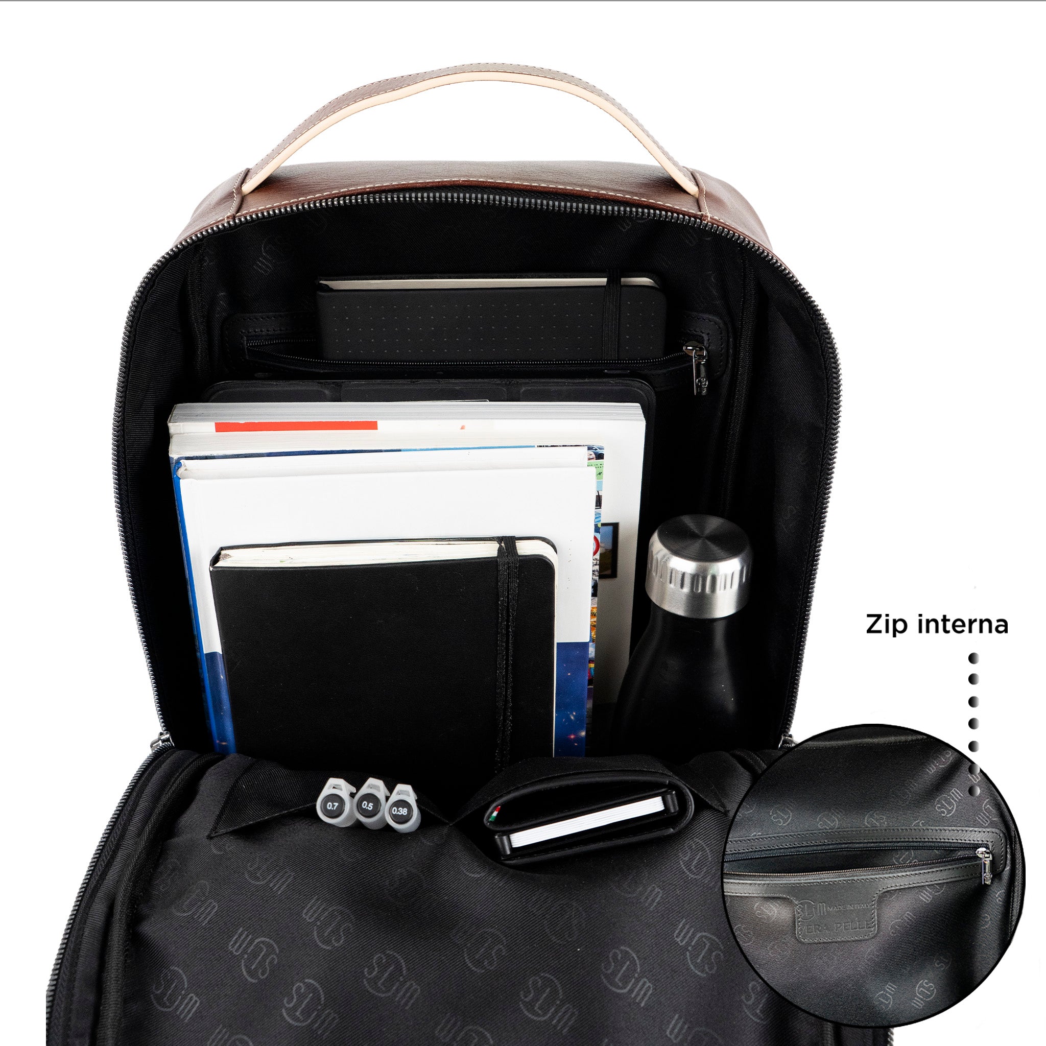 SLim Zaino Medio pelle marrone concia vegetale laptop 14"