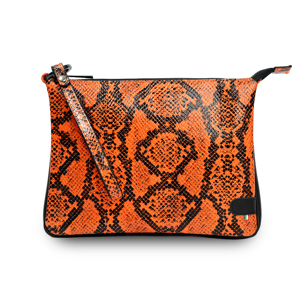 SLim Pochette Max Rettile Arancio pochette 25x19 pelle