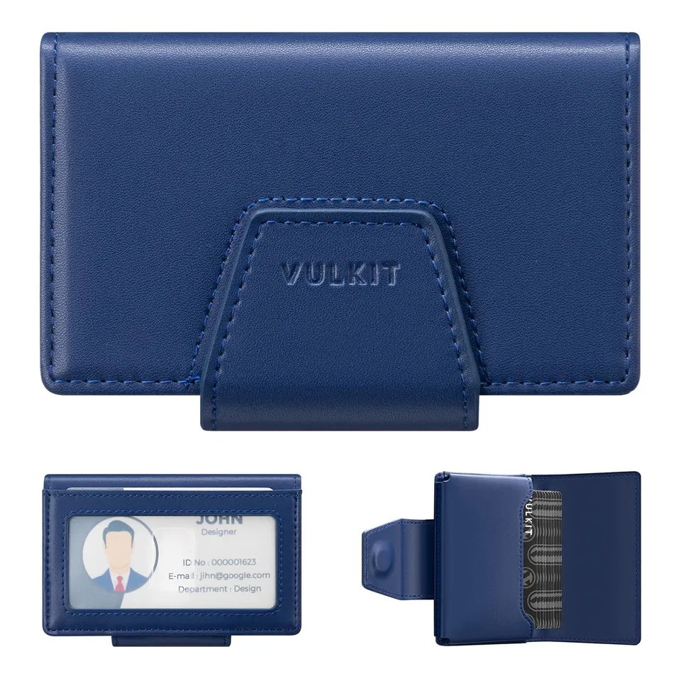 VULKIT VBC104 Portacarte RFID Blu Chiusura Magnetica Slim