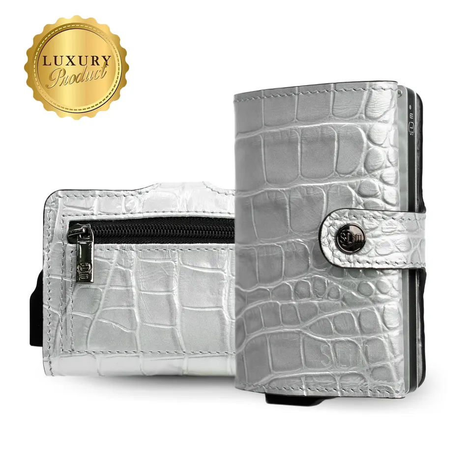 SLim Stampa Cocco Portacarte Pelle Argento RFID 12 Carte