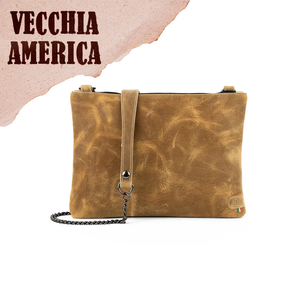 SLim Pochette Tracolla Pelle Crazy Sabbia 23x14 cm