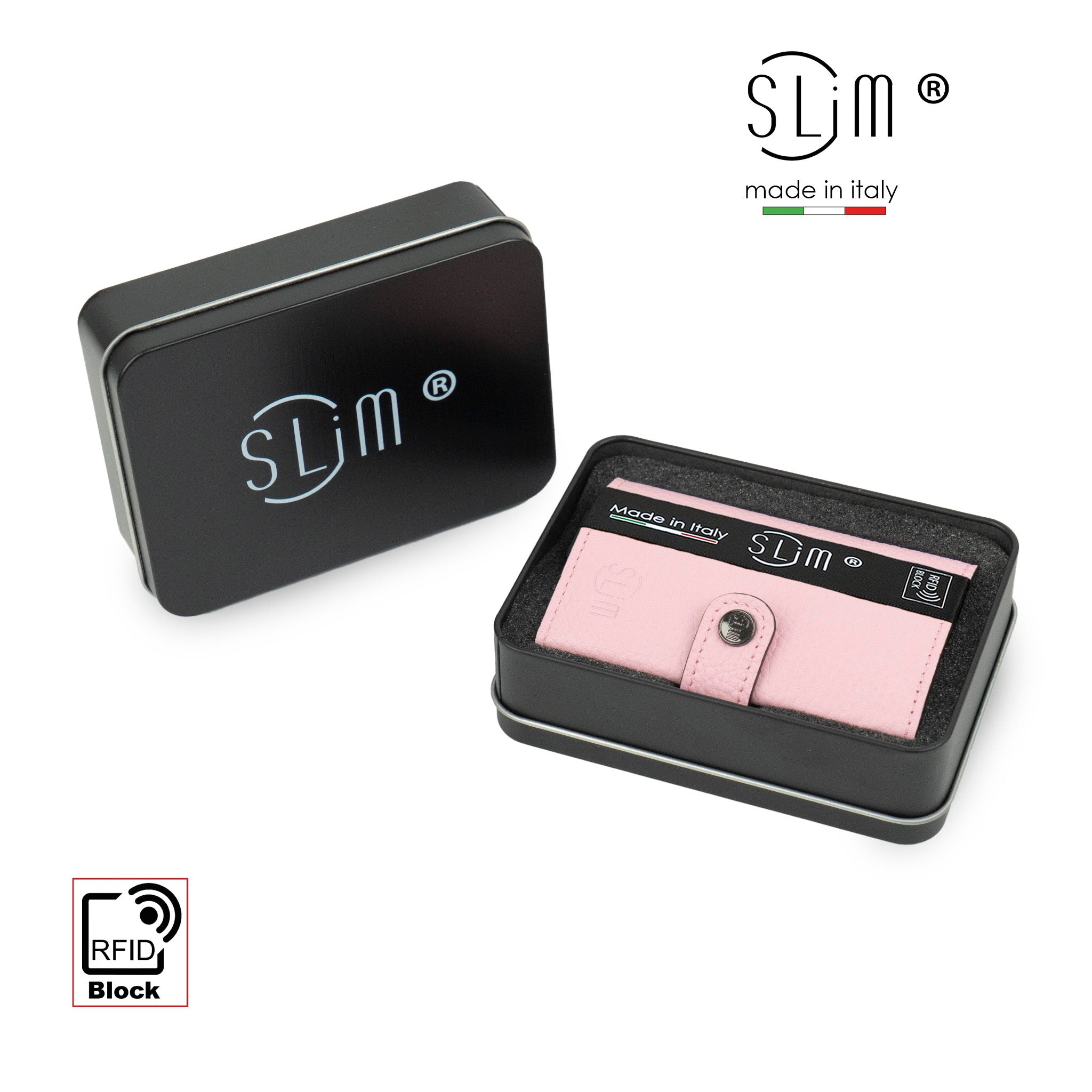 SLim Bottalato Portafoglio Compatto Pelle Rosa con Zip