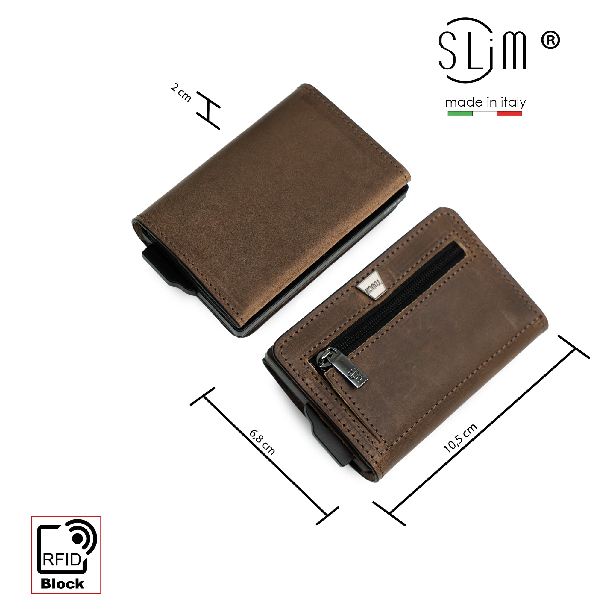 SLim Touch Portafoglio Pelle Fango Crazy RFID Compatto