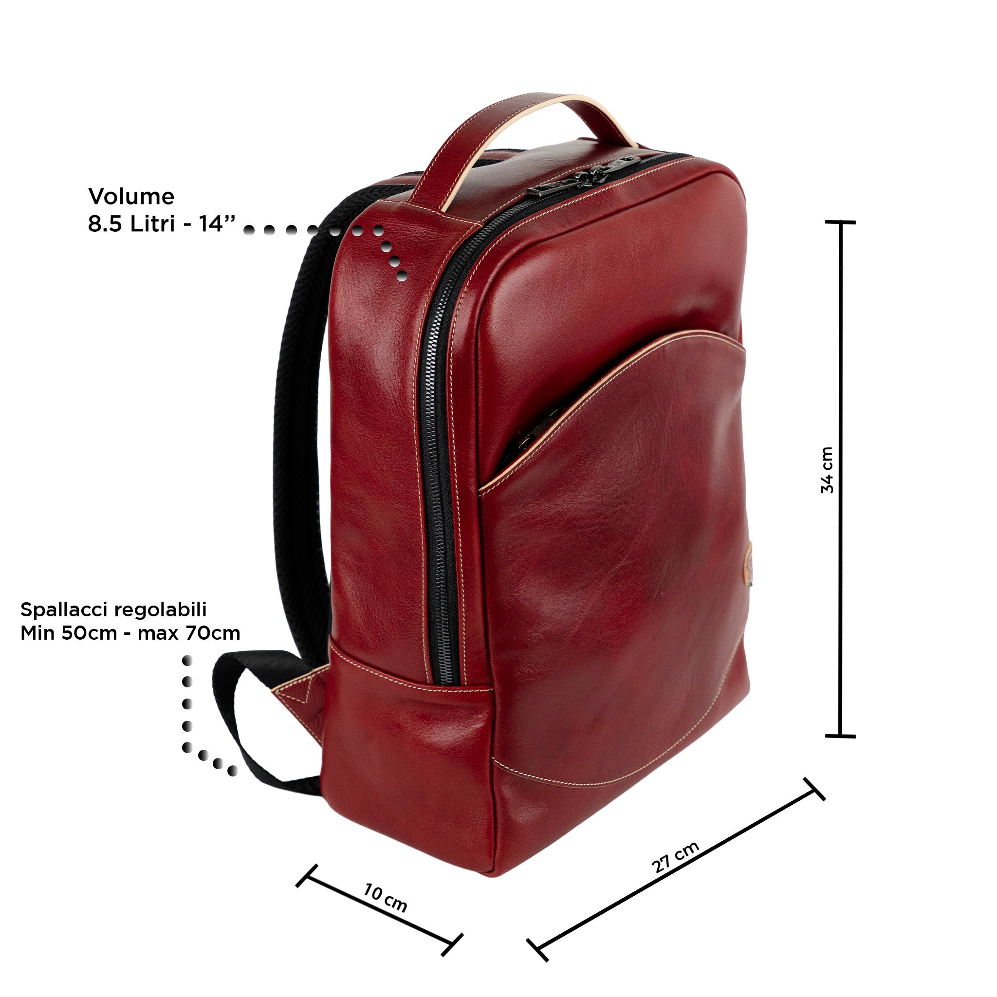 SLim Zaino Medio Concia Vegetale zaino pelle rosso 14 pollici