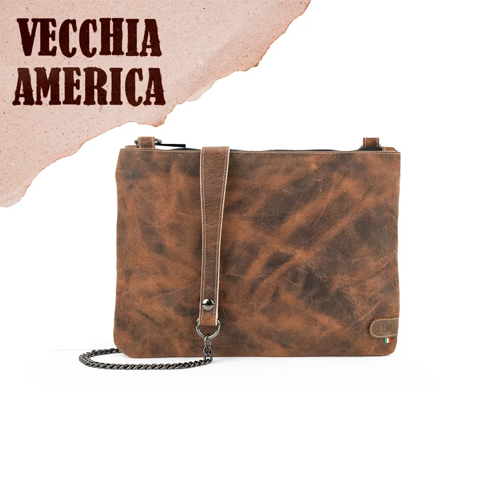 SLim Pochette Tracolla Pelle Crazy Brown 23x14 cm