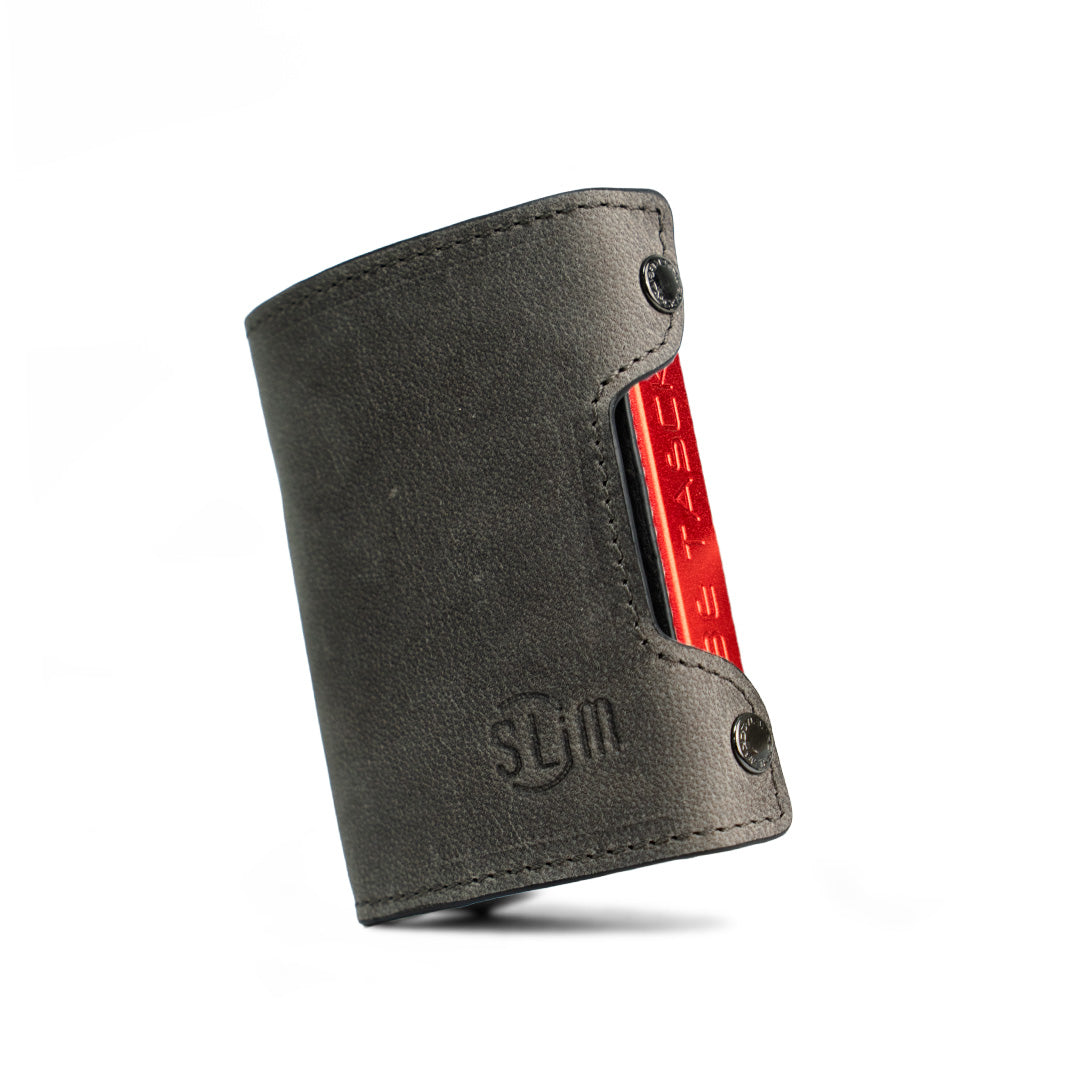 Be Tasck Crazy Horse Grigio portafoglio pelle frame nero
